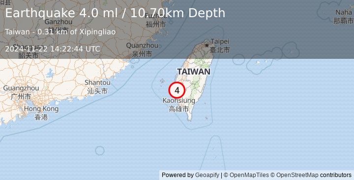 Earthquake TAIWAN (4.0 ml) (2024-11-22 14:22:44 UTC)