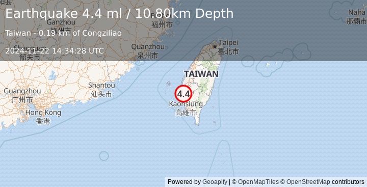 Earthquake TAIWAN (4.4 ml) (2024-11-22 14:34:28 UTC)