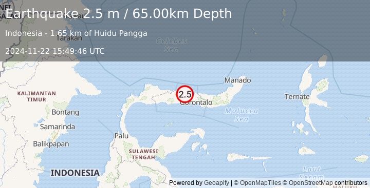 Earthquake MINAHASA, SULAWESI, INDONESIA (2.5 m) (2024-11-22 15:49:46 UTC)