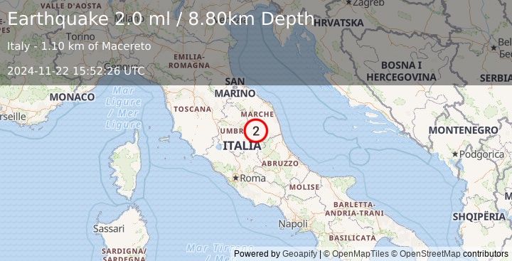 Earthquake CENTRAL ITALY (2.0 ml) (2024-11-22 15:52:26 UTC)