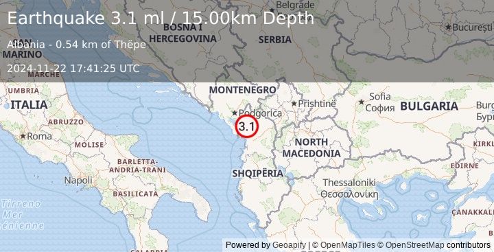 Earthquake ALBANIA (3.1 ml) (2024-11-22 17:41:25 UTC)