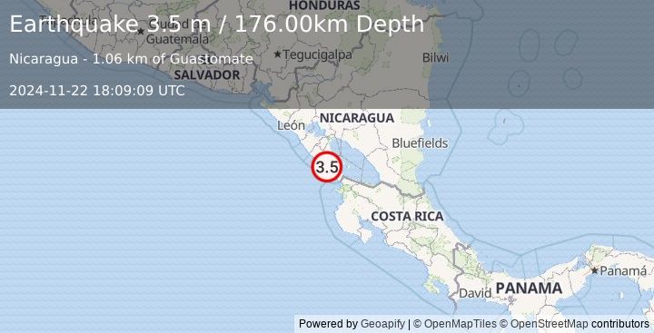 Earthquake NEAR COAST OF NICARAGUA (3.5 m) (2024-11-22 18:09:09 UTC)