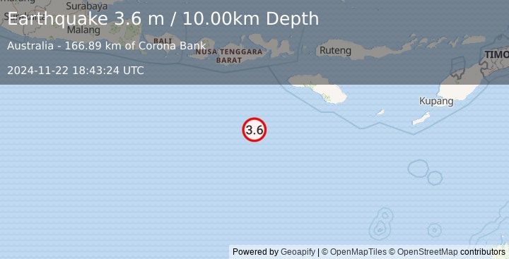 Earthquake SOUTH OF SUMBAWA, INDONESIA (3.6 m) (2024-11-22 18:43:24 UTC)