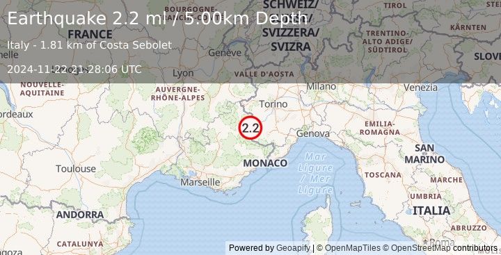 Earthquake FRANCE (2.2 ml) (2024-11-22 21:28:06 UTC)