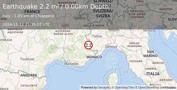 Earthquake FRANCE (2.2 ml) (2024-11-22 21:35:07 UTC)