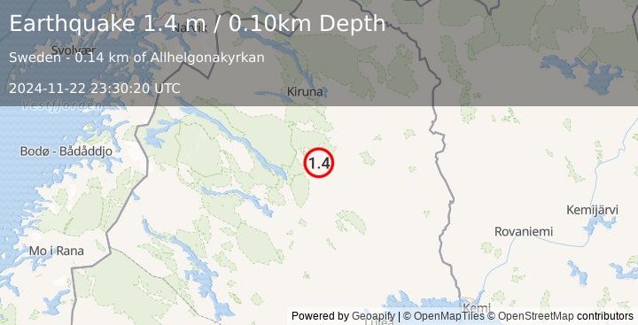 Earthquake SWEDEN (1.4 m) (2024-11-22 23:30:20 UTC)