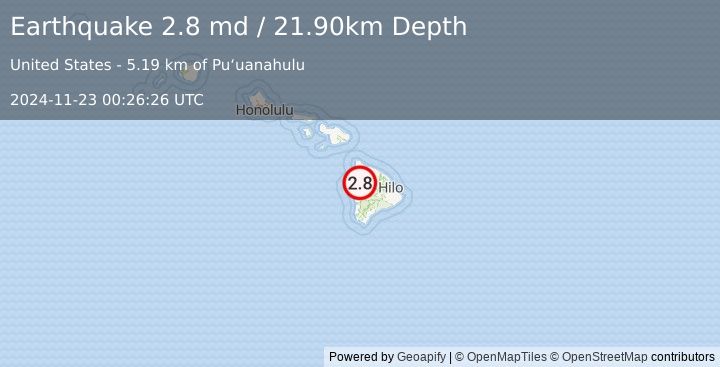 Earthquake ISLAND OF HAWAII, HAWAII (2.8 md) (2024-11-23 00:26:26 UTC)