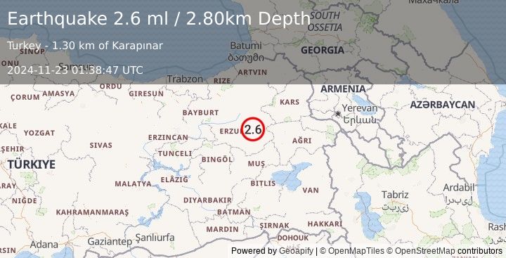 Earthquake EASTERN TURKEY (2.6 ml) (2024-11-23 01:38:47 UTC)