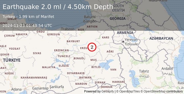 Earthquake EASTERN TURKEY (2.0 ml) (2024-11-23 01:43:54 UTC)