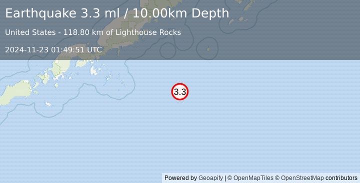 Earthquake SOUTH OF ALASKA (3.3 ml) (2024-11-23 01:49:51 UTC)