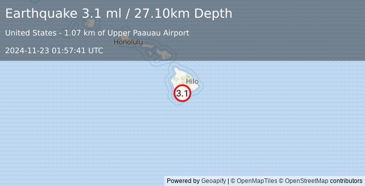 Earthquake ISLAND OF HAWAII, HAWAII (3.1 ml) (2024-11-23 01:57:41 UTC)