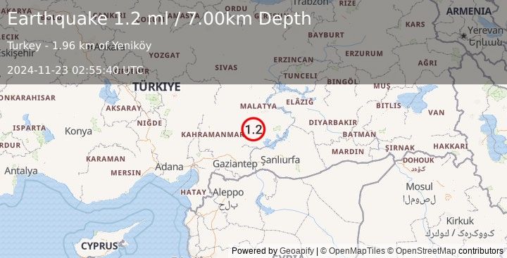 Earthquake CENTRAL TURKEY (1.2 ml) (2024-11-23 02:55:40 UTC)