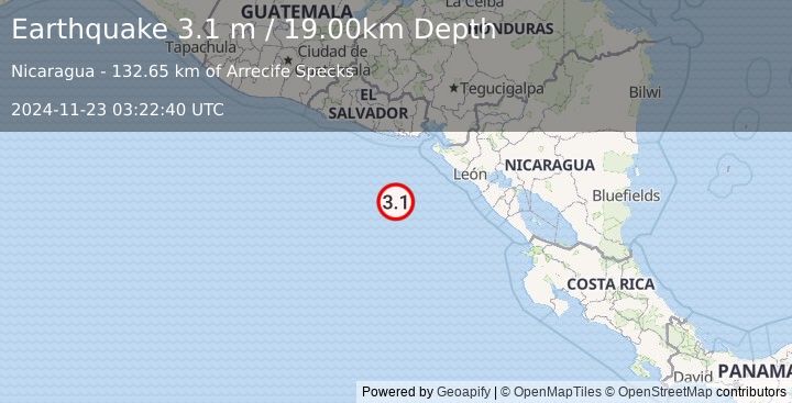 Earthquake OFF COAST OF CENTRAL AMERICA (3.1 m) (2024-11-23 03:22:40 UTC)