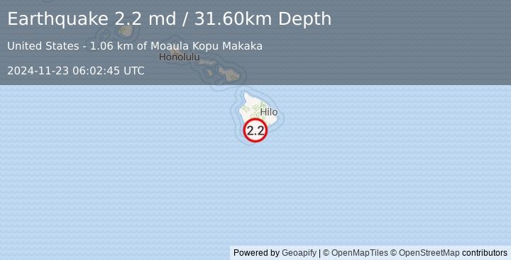 Earthquake ISLAND OF HAWAII, HAWAII (2.2 md) (2024-11-23 06:02:45 UTC)