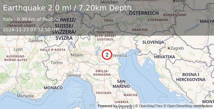 Earthquake NORTHERN ITALY (2.0 ml) (2024-11-23 07:32:50 UTC)