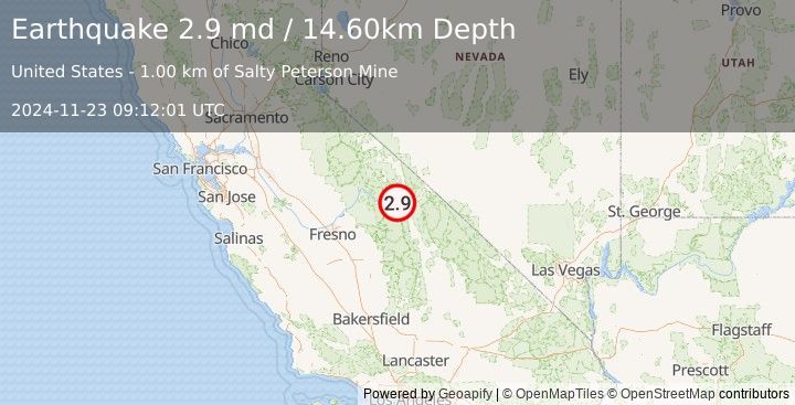 Earthquake CENTRAL CALIFORNIA (2.9 md) (2024-11-23 09:12:01 UTC)