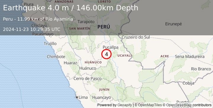 Earthquake CENTRAL PERU (4.0 m) (2024-11-23 10:29:35 UTC)