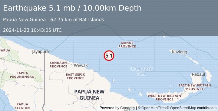 Earthquake ADMIRALTY ISLANDS REGION, P.N.G. (5.1 mb) (2024-11-23 10:43:05 UTC)