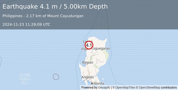 Earthquake LUZON, PHILIPPINES (4.1 m) (2024-11-23 11:29:09 UTC)