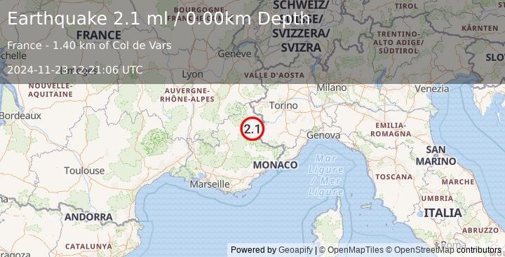 Earthquake FRANCE (2.1 ml) (2024-11-23 12:21:06 UTC)