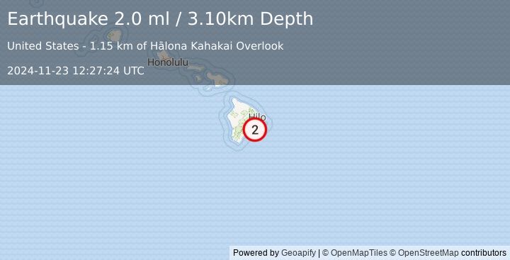 Earthquake ISLAND OF HAWAII, HAWAII (2.0 ml) (2024-11-23 12:27:24 UTC)