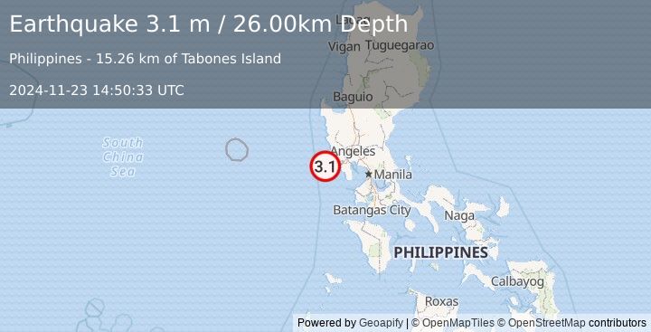 Earthquake LUZON, PHILIPPINES (3.1 m) (2024-11-23 14:50:33 UTC)