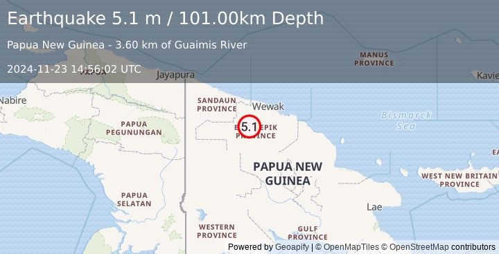 Earthquake NEW GUINEA, PAPUA NEW GUINEA (5.1 m) (2024-11-23 14:56:02 UTC)