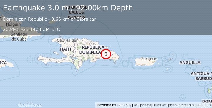 Earthquake DOMINICAN REPUBLIC (3.0 m) (2024-11-23 14:58:34 UTC)