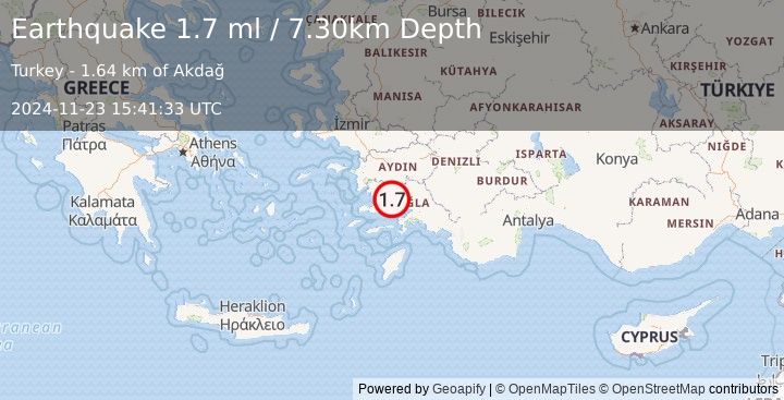 Earthquake WESTERN TURKEY (1.7 ml) (2024-11-23 15:41:33 UTC)