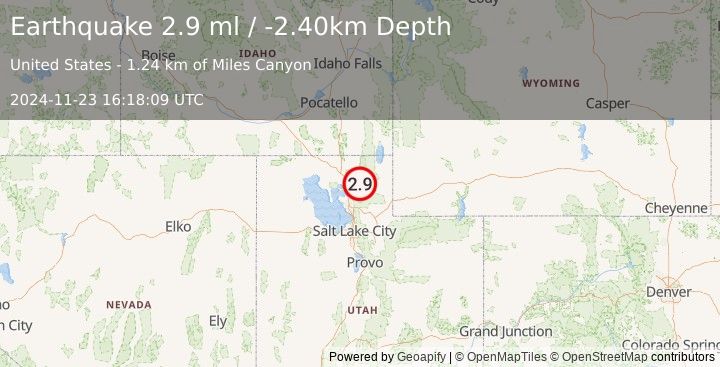 Earthquake UTAH (2.9 ml) (2024-11-23 16:18:09 UTC)