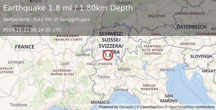 Earthquake SWITZERLAND (1.8 ml) (2024-11-23 16:24:39 UTC)