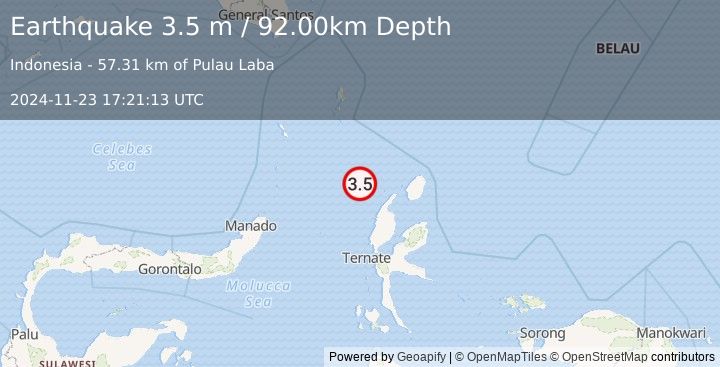 Earthquake MOLUCCA SEA (3.5 m) (2024-11-23 17:21:13 UTC)