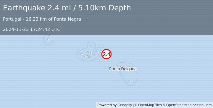 Earthquake AZORES ISLANDS, PORTUGAL (2.4 ml) (2024-11-23 17:24:42 UTC)