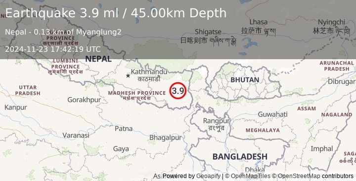 Earthquake NEPAL (3.9 ml) (2024-11-23 17:42:19 UTC)