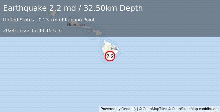 Earthquake ISLAND OF HAWAII, HAWAII (2.2 md) (2024-11-23 17:43:15 UTC)