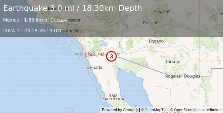 Earthquake BAJA CALIFORNIA, MEXICO (3.0 ml) (2024-11-23 18:35:15 UTC)