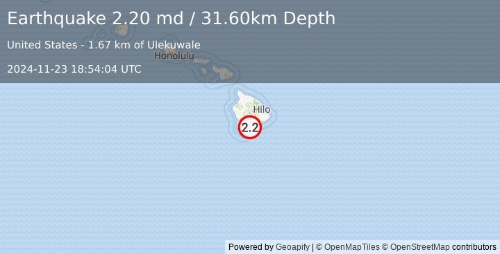 Earthquake ISLAND OF HAWAII, HAWAII (2.2 md) (2024-11-23 18:54:04 UTC)