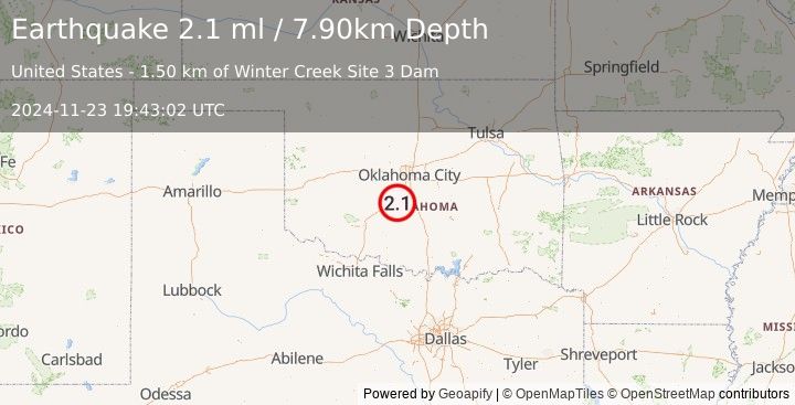 Earthquake OKLAHOMA (2.1 ml) (2024-11-23 19:43:02 UTC)