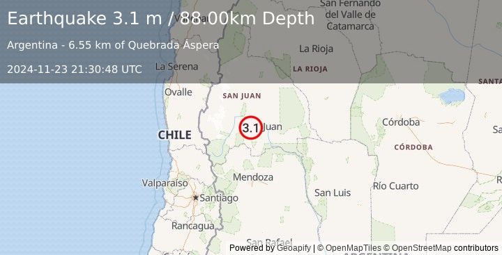 Earthquake SAN JUAN, ARGENTINA (3.1 m) (2024-11-23 21:30:48 UTC)