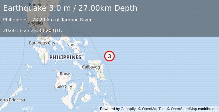 Earthquake SAMAR, PHILIPPINES (3.0 m) (2024-11-23 23:30:20 UTC)