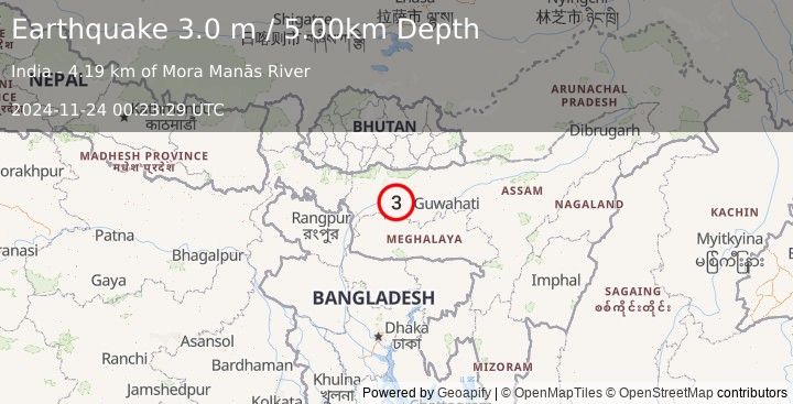 Earthquake ASSAM, INDIA (3.0 m) (2024-11-24 00:23:29 UTC)