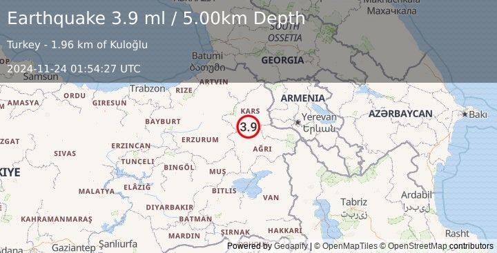 Earthquake EASTERN TURKEY (3.9 ml) (2024-11-24 01:54:27 UTC)