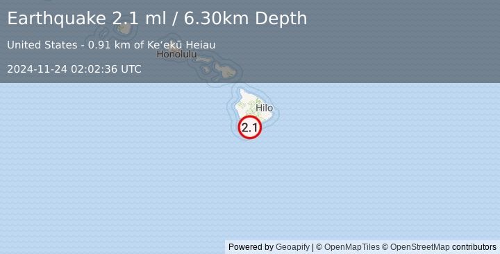 Earthquake ISLAND OF HAWAII, HAWAII (2.1 ml) (2024-11-24 02:02:36 UTC)