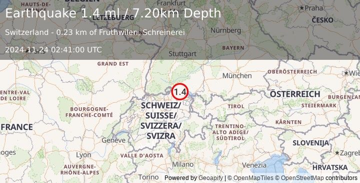 Earthquake SWITZERLAND (1.4 ml) (2024-11-24 02:41:00 UTC)