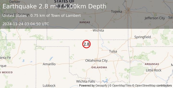 Earthquake OKLAHOMA (2.8 ml) (2024-11-24 03:04:50 UTC)