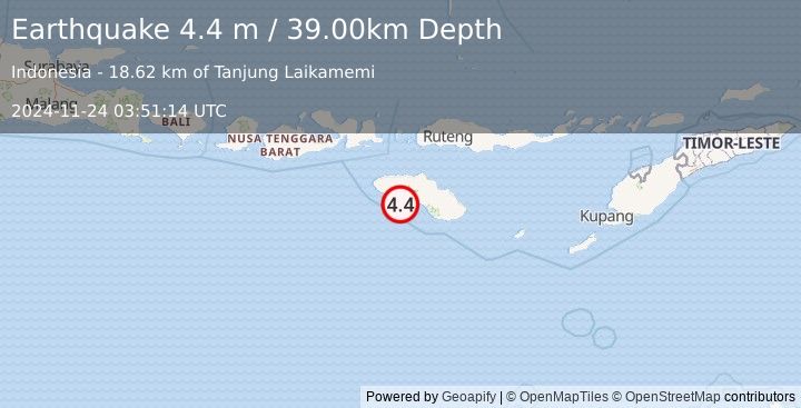 Earthquake SUMBA REGION, INDONESIA (4.4 m) (2024-11-24 03:51:14 UTC)