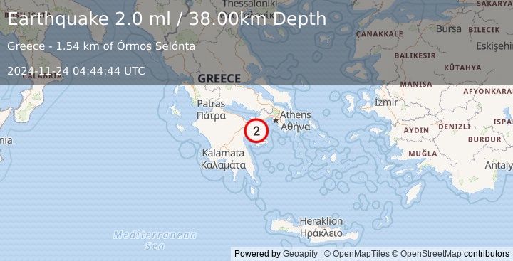 Earthquake SOUTHERN GREECE (2.0 ml) (2024-11-24 04:44:44 UTC)