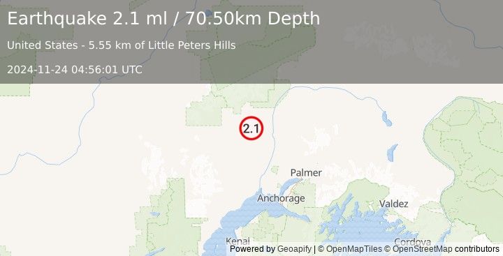 Earthquake CENTRAL ALASKA (2.1 ml) (2024-11-24 04:56:01 UTC)