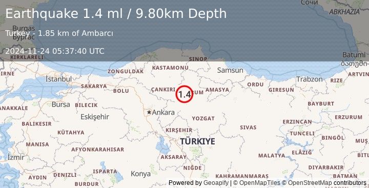 Earthquake CENTRAL TURKEY (1.4 ml) (2024-11-24 05:37:40 UTC)