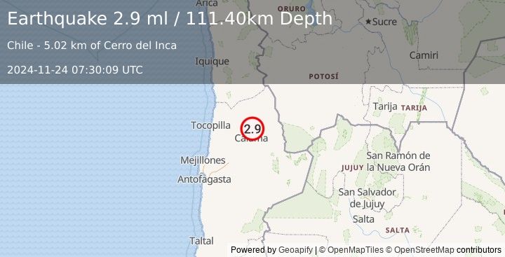 Earthquake ANTOFAGASTA, CHILE (2.9 ml) (2024-11-24 07:30:09 UTC)